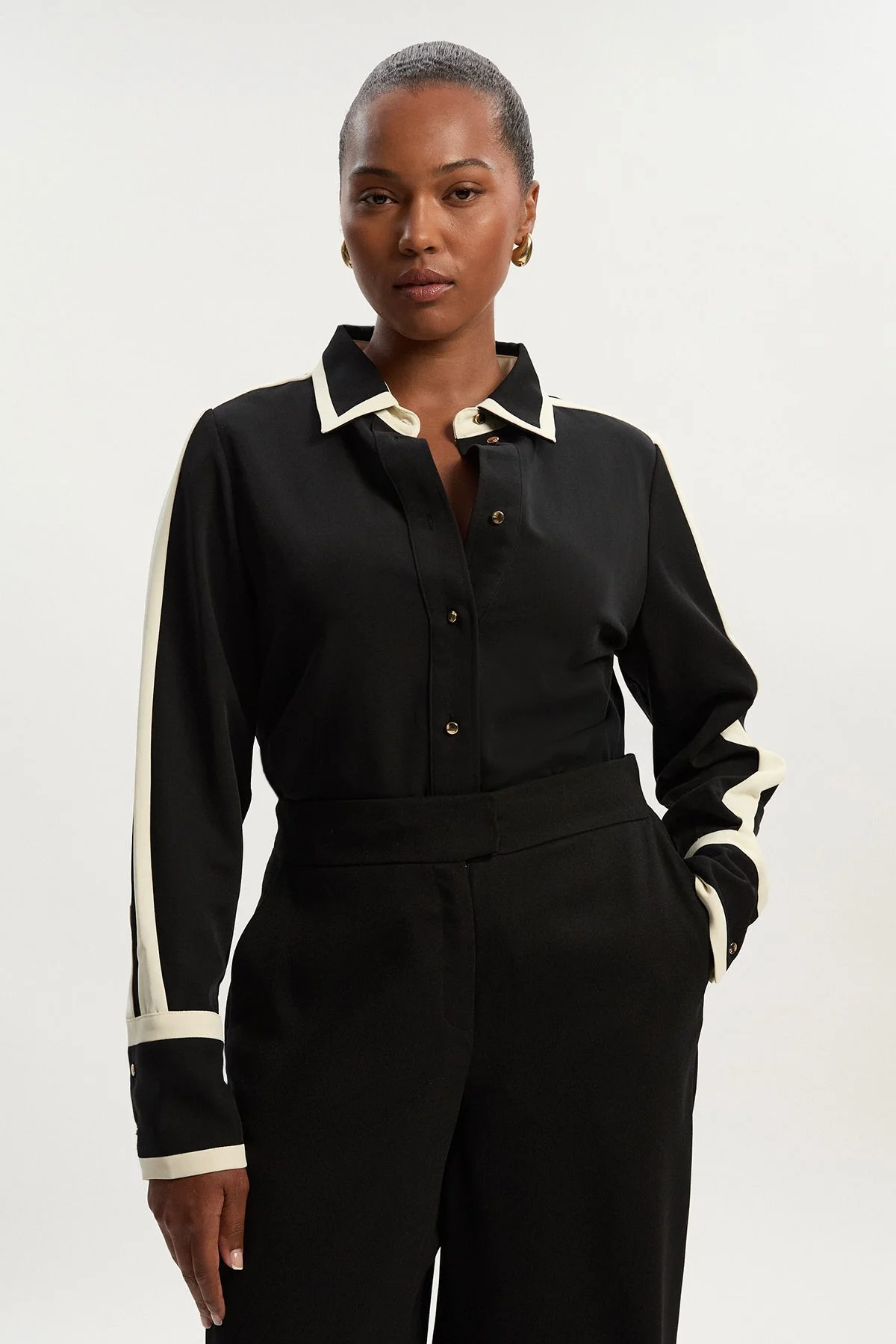 Plus Size Colour block Twill Woven Shirt - 1