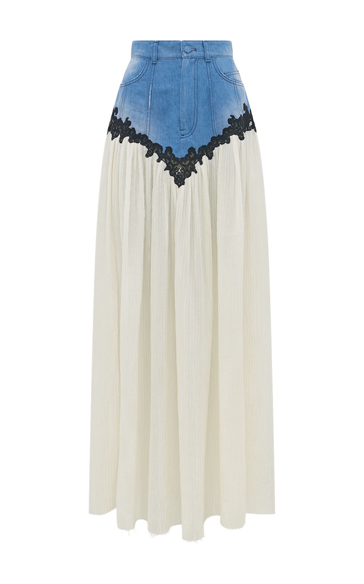 Leigh Lace Maxi Skirt in Light Blue Recycled Cotton Linen - 1