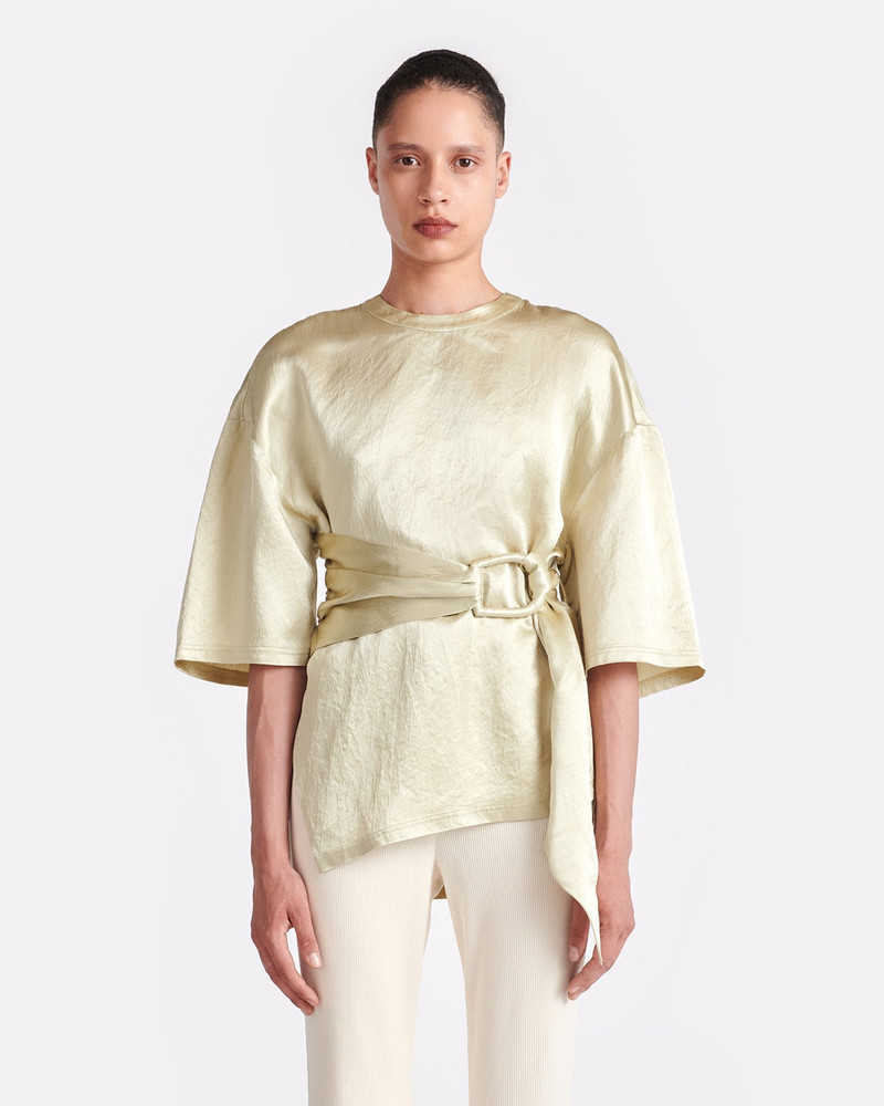 Belted Crinkled-Satin Top 1