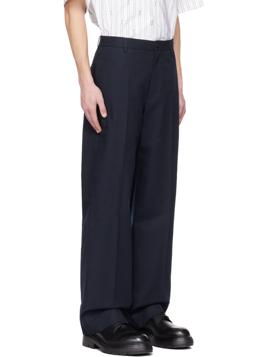 Navy Flared Trousers - 2