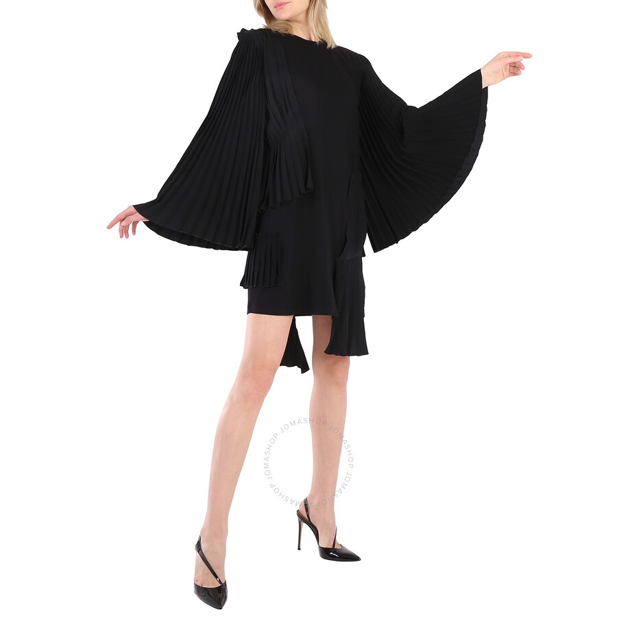 MM6 Ladies Black Asymmetrical Pleated Cotton Jersey Dress - 4