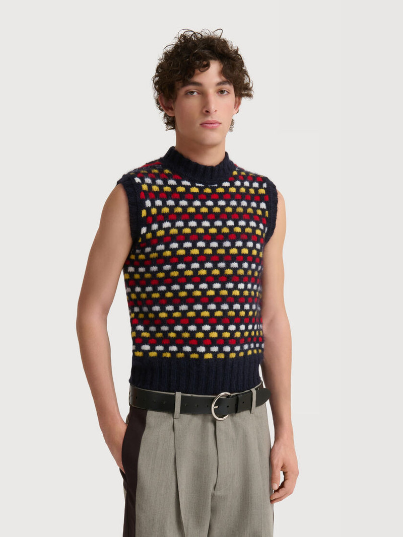 Marni RED AND BLUE JACQUARD SHETLAND WOOL VEST outlook