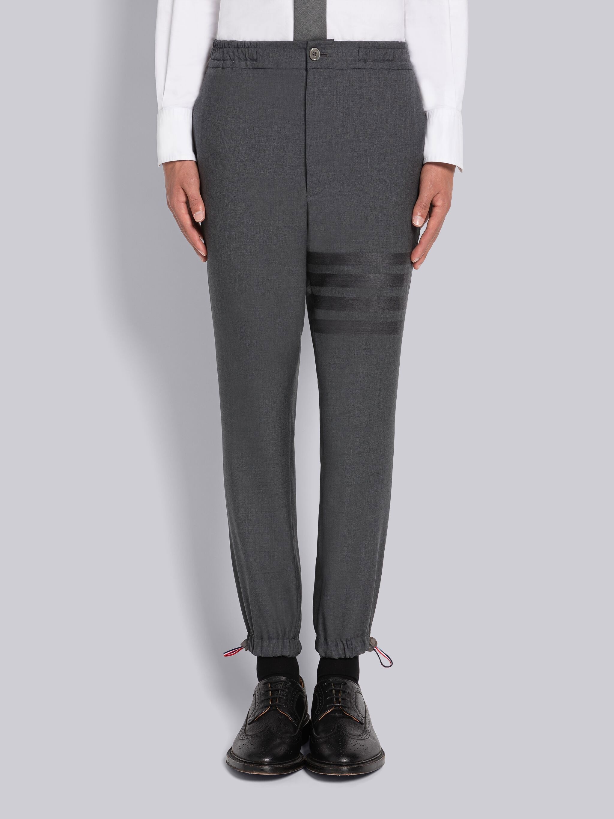 PLAIN WEAVE 4-BAR ELASTIC WAIST TRACK TROUSER - 1