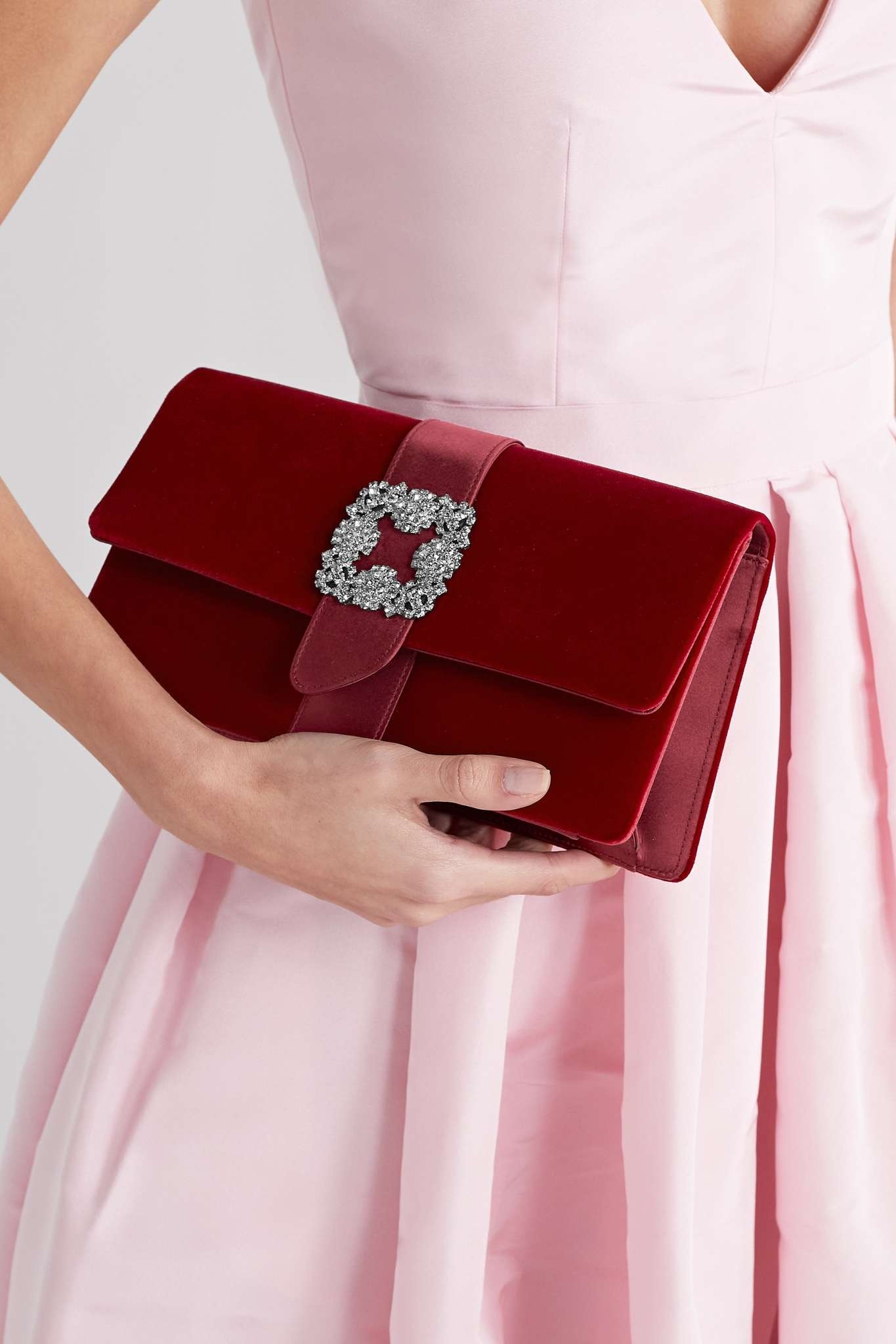 Capri crystal-embellished satin-trimmed velvet clutch - 2