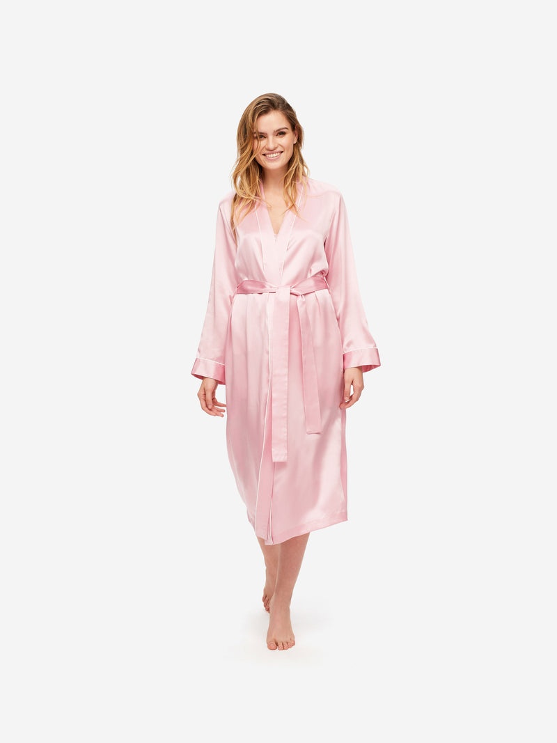 Women's Long Dressing Gown Bailey 2 Silk Satin Pink - 3