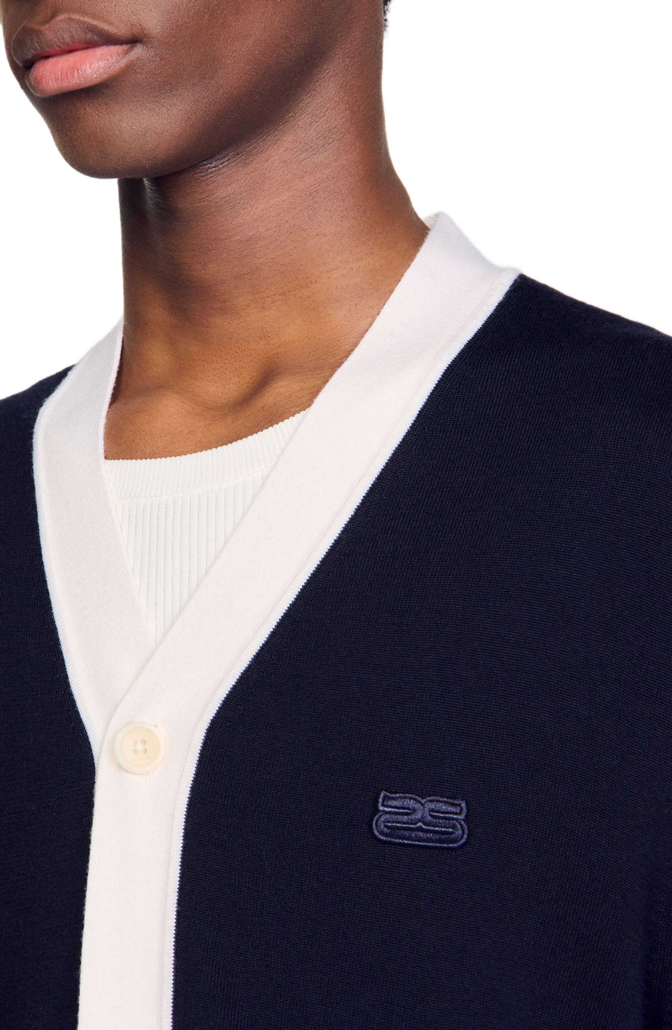 SANDRO Cardigan with patches in Navy Blue at Nordstrom - 4