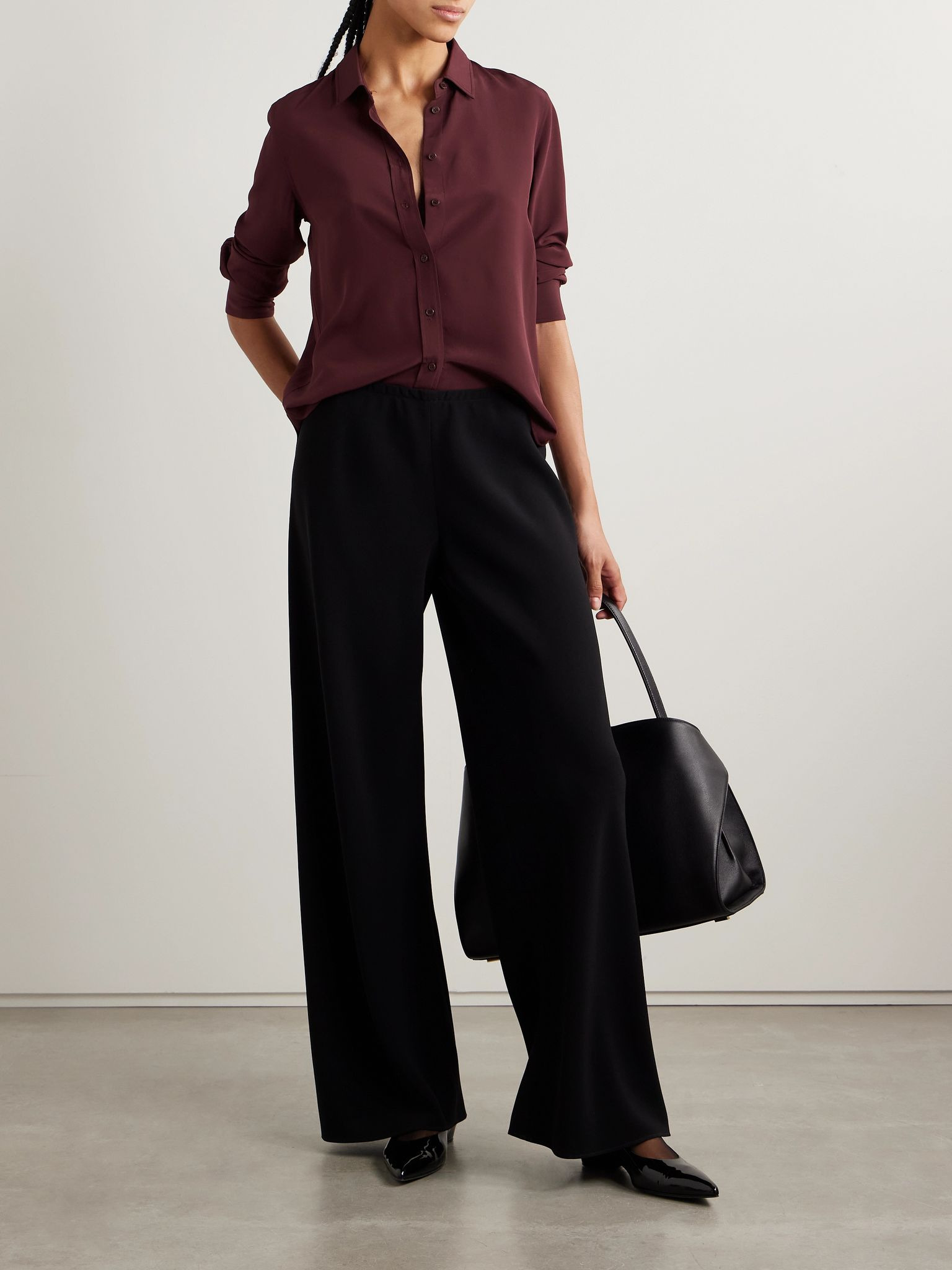 Gaia silk crepe de chine shirt Burgundy - 2