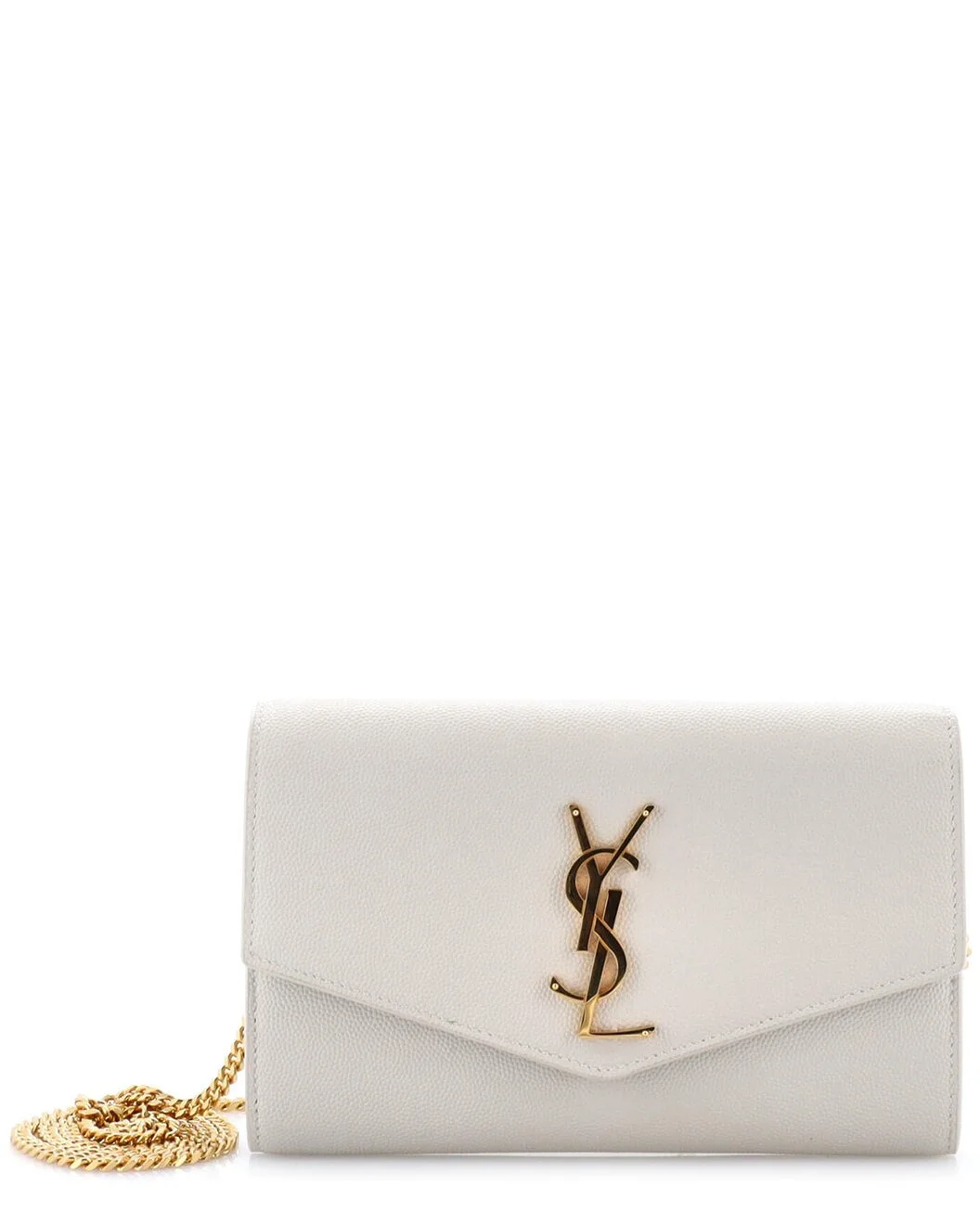 Saint Laurent Beige Sheep Leather Uptown Chain Wallet (Authentic Pre-Loved) - 1