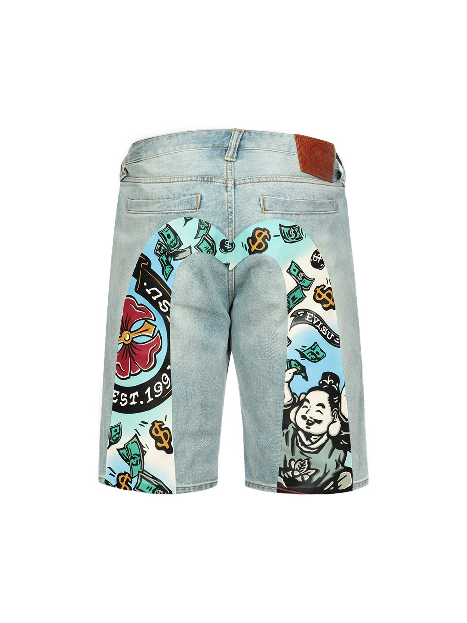 PLAYFUL GODHEAD DAICOCK PRINT REGULAR FIT DENIM SHORTS - 13