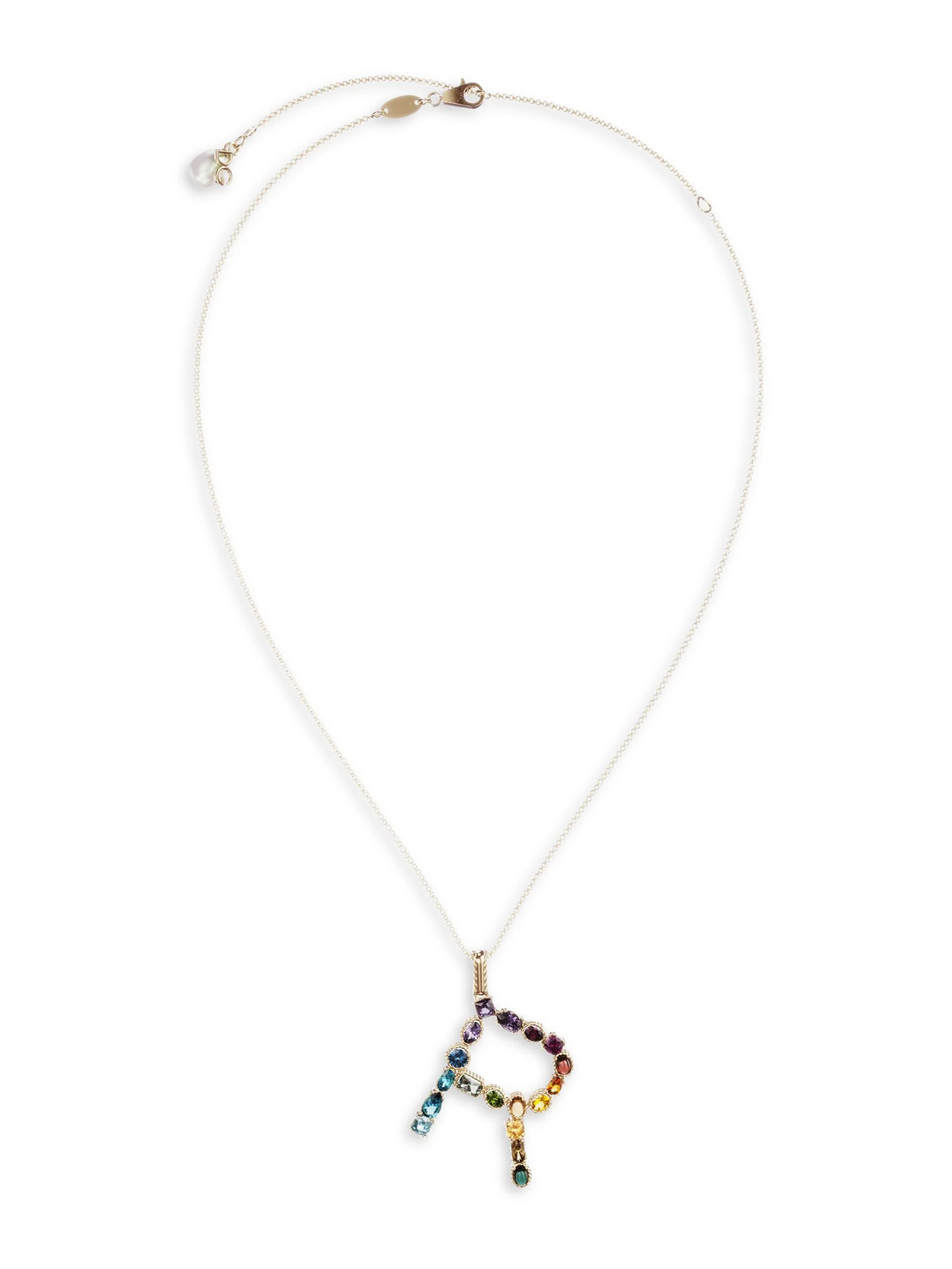 Women's Rainbow Alphabet 18K Gold & Gemstone Initial Pendant Necklace - R - 1