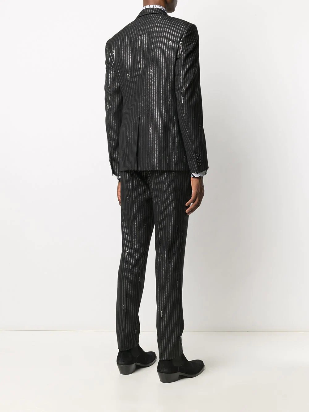 pinstripe signature embroidered suit - 4