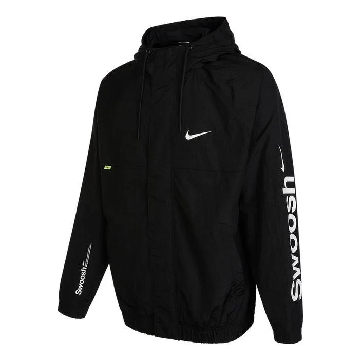Men's Nike Alphabet Logo Printing Woven Hooded Jacket Autumn Black DX6311-010 - 1