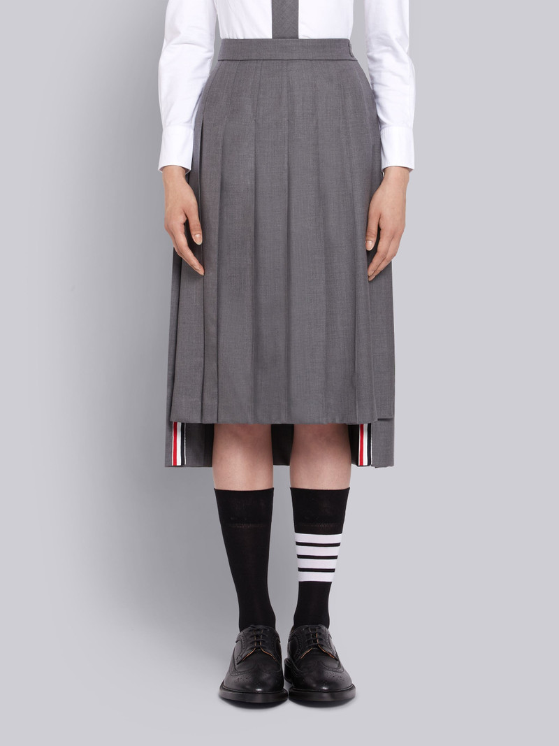 Medium Grey School Uniform Plain Weave Below-the-knee Pleated Skirt - 1