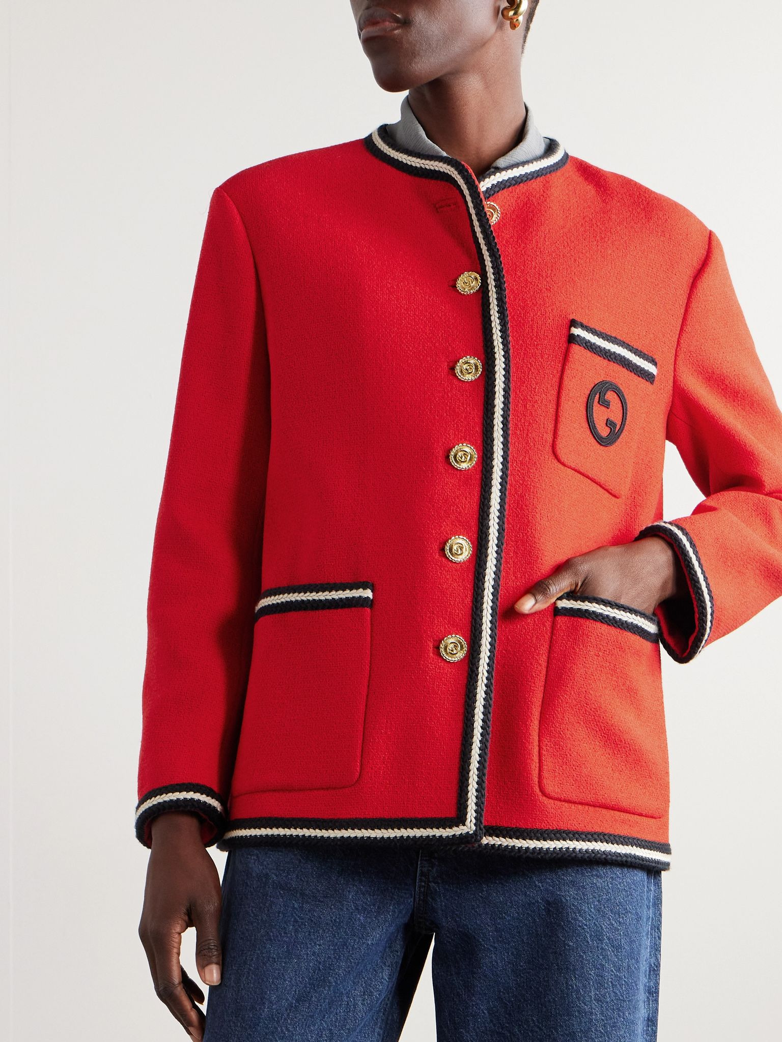 Striped wool-blend tweed jacket Red - 3