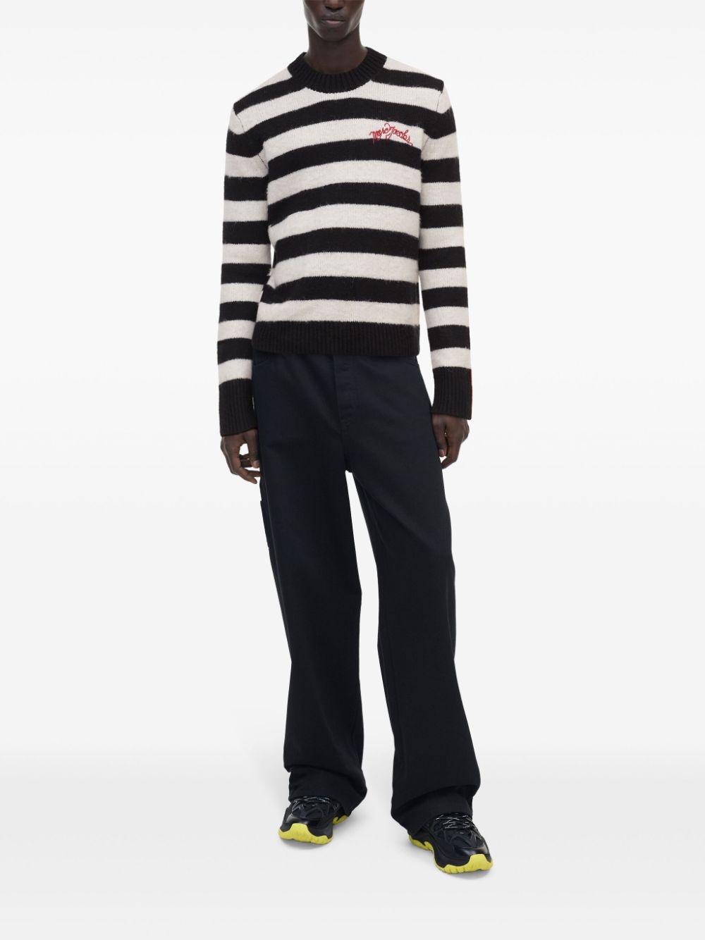 logo-embroidered striped jumper - 2