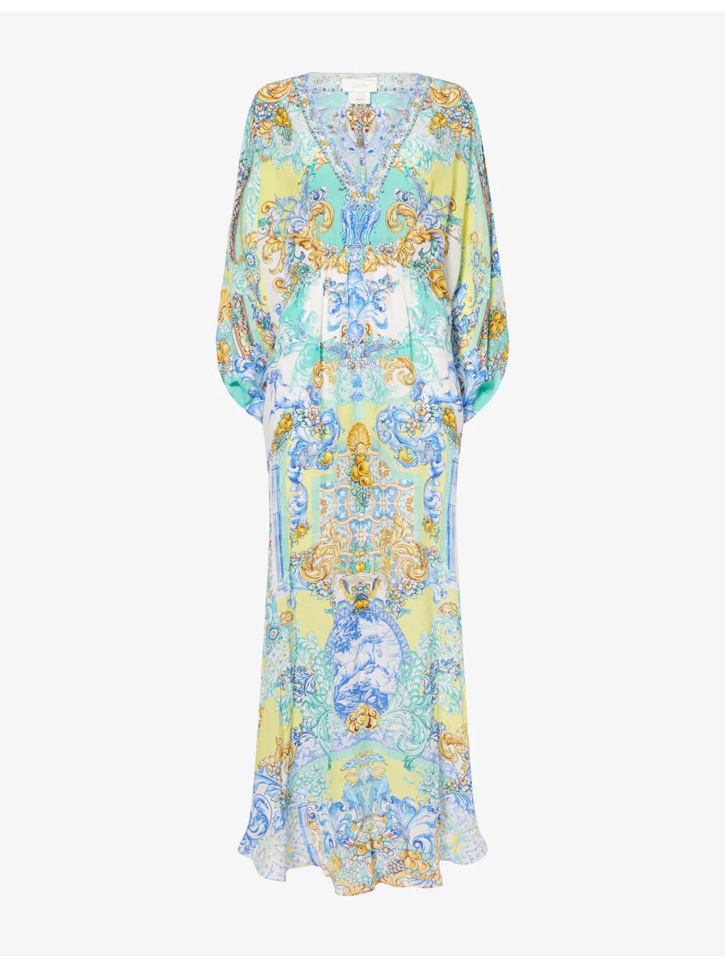 Crystal-Embellished Graphic-Pattern Silk Kaftan - 1