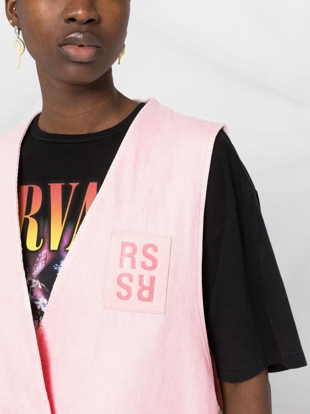 denim oversized logo patch gilet - 5