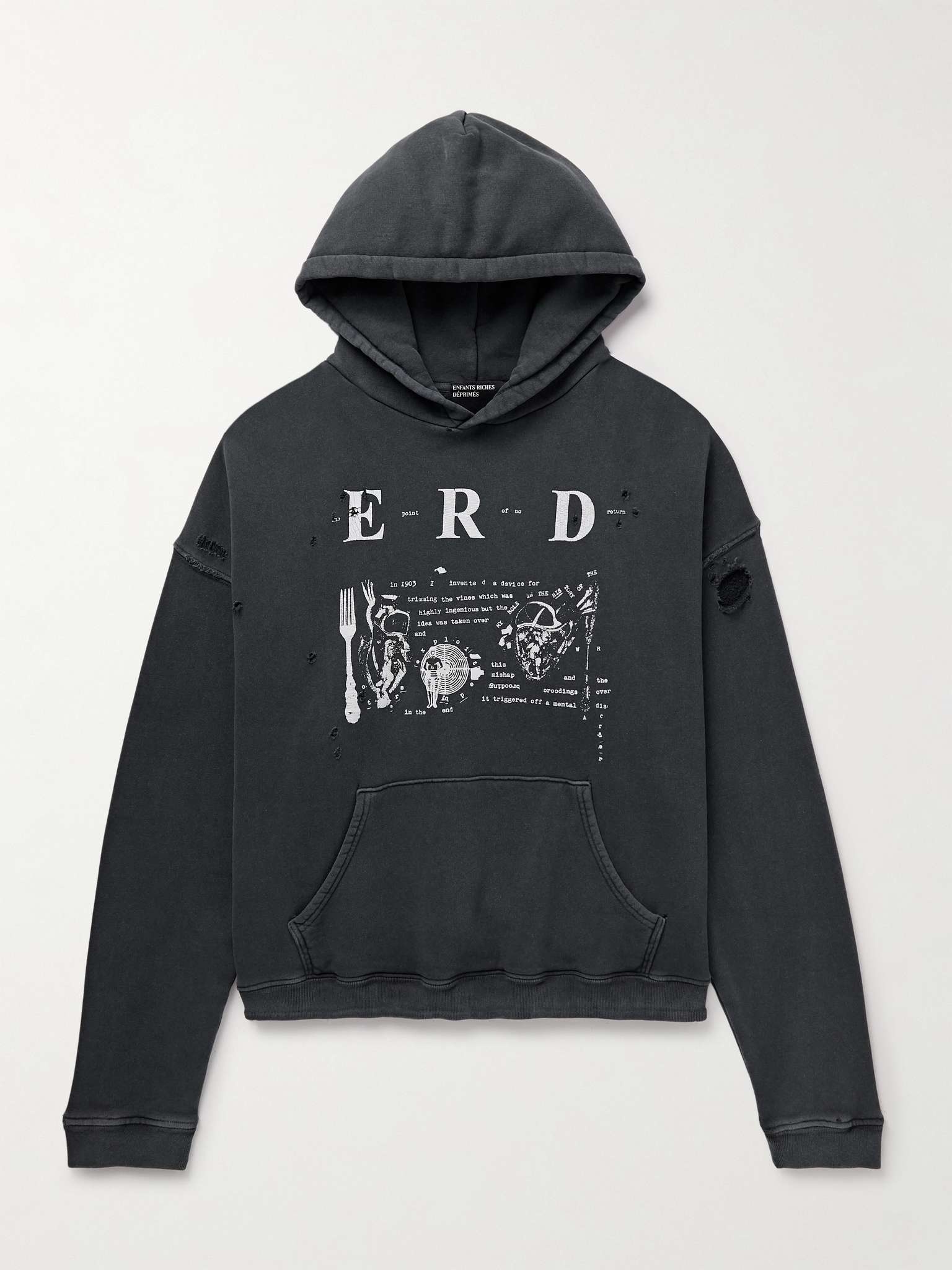My Role in the War Distressed Logo-Print Cotton-Jersey Hoodie - 1