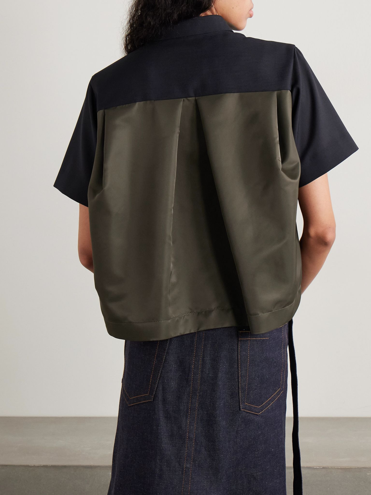 Paneled cotton and shell shirt Midnight blue - 4