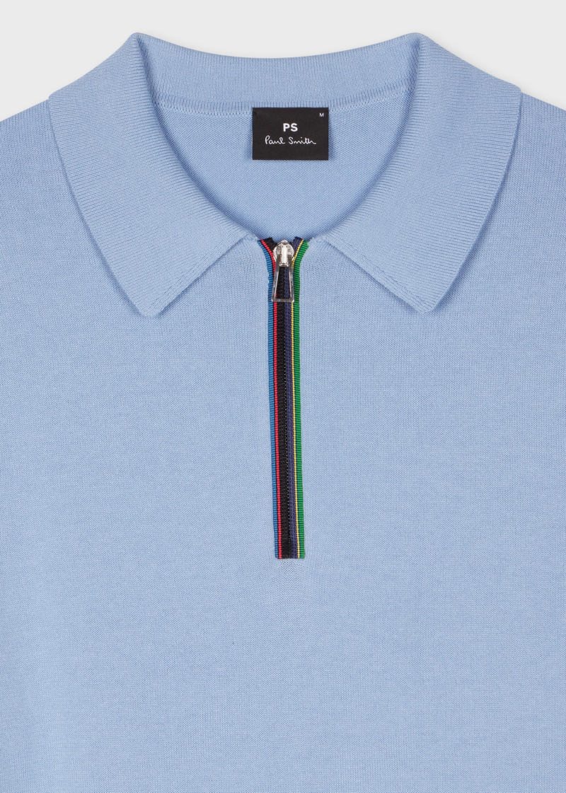 Paul Smith Sky Blue 'Sports Stripe' Zip Cotton Polo Shirt outlook