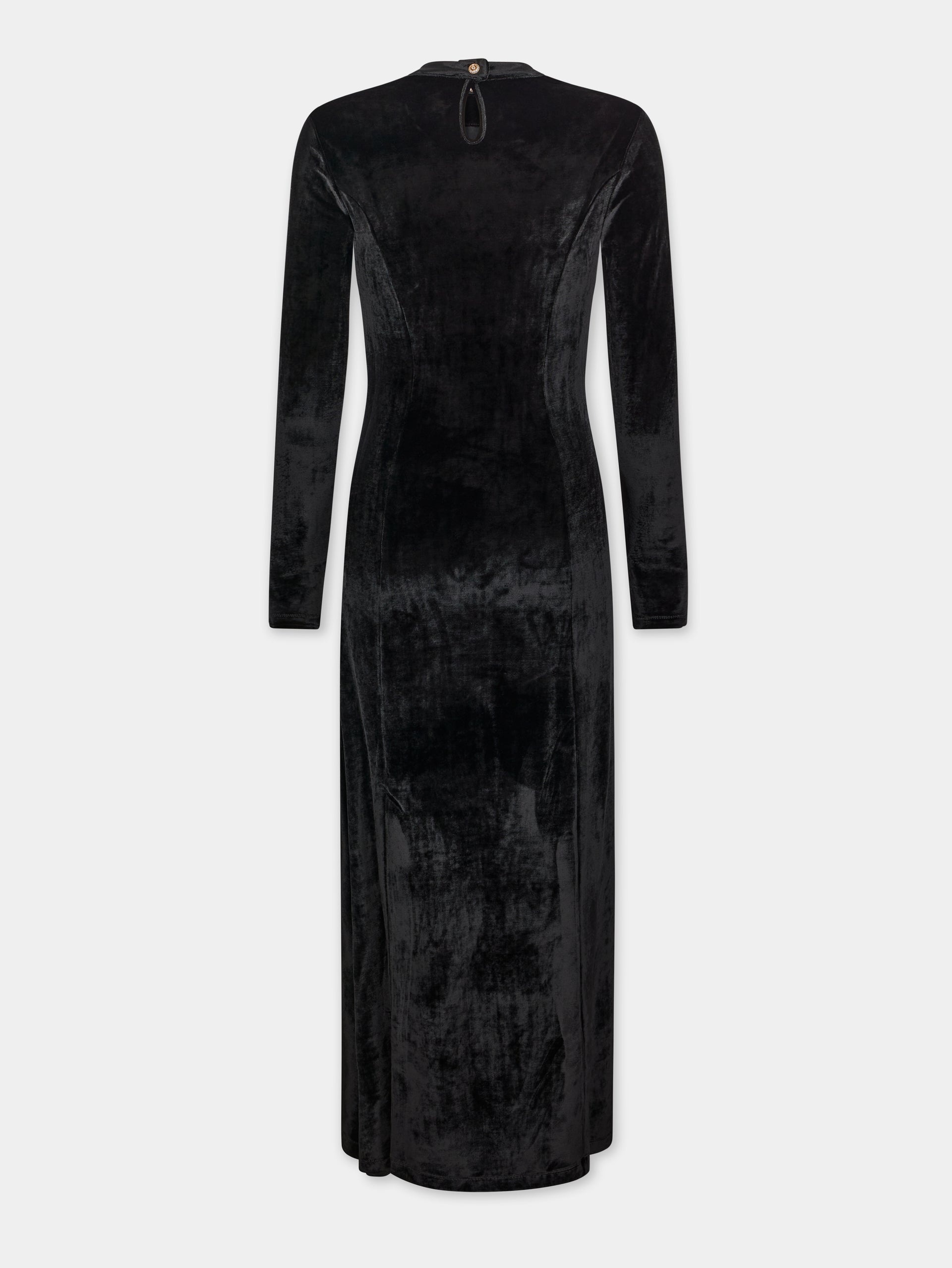 BLACK LONG DRAPED DRESS IN VELVET - 7