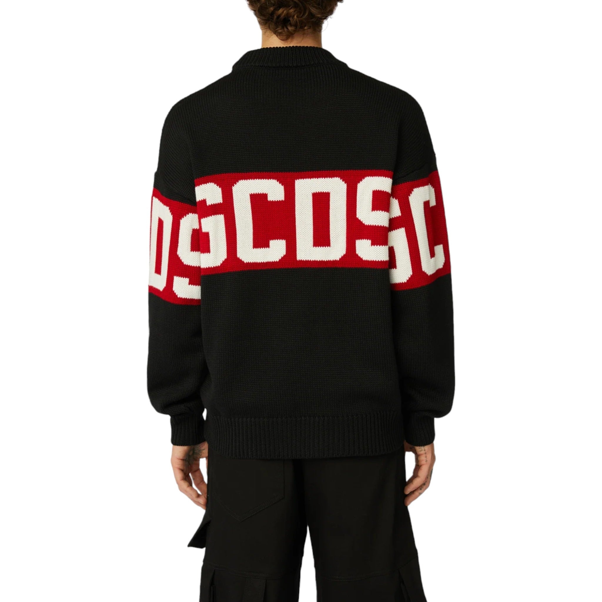 GCDS Wool Logo Band Sweater Black Red - 2