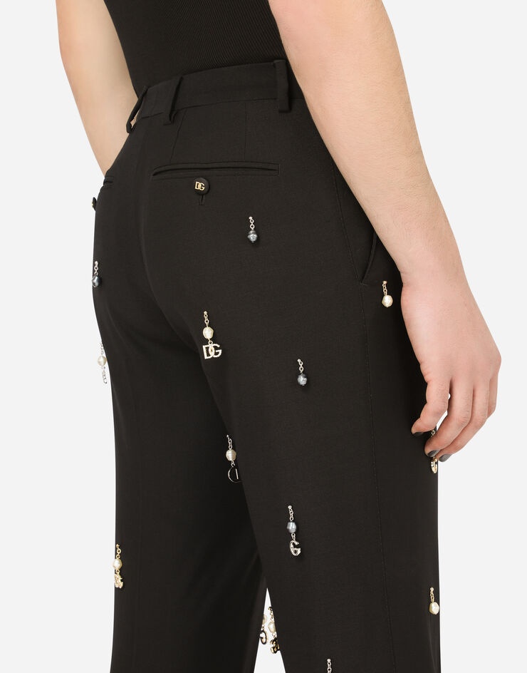 Wool trousers with pearl pendants and DG logo - 5