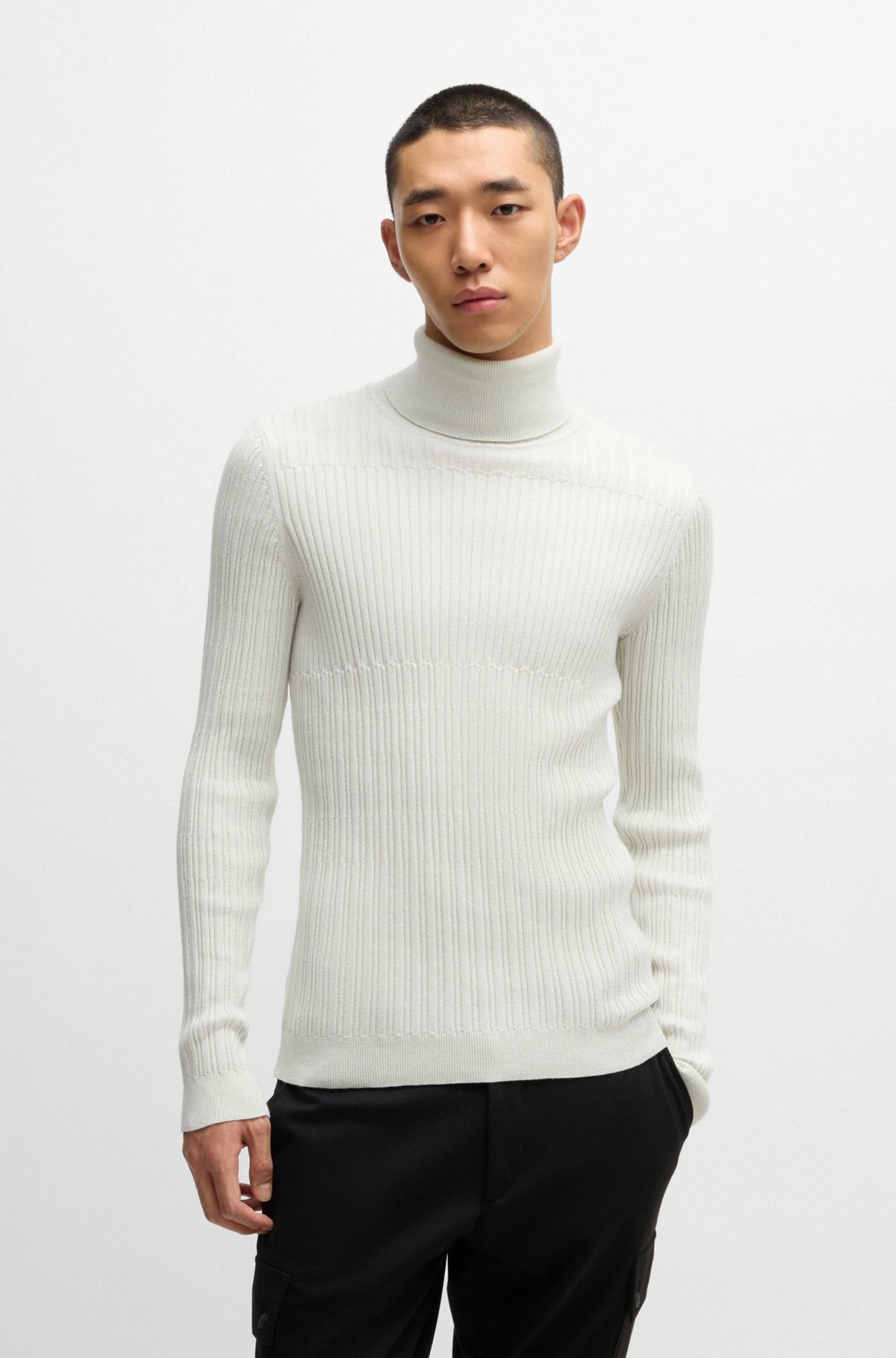 RIBBED ROLLNECK SWEATER IN COTTON AND WOOL - 2