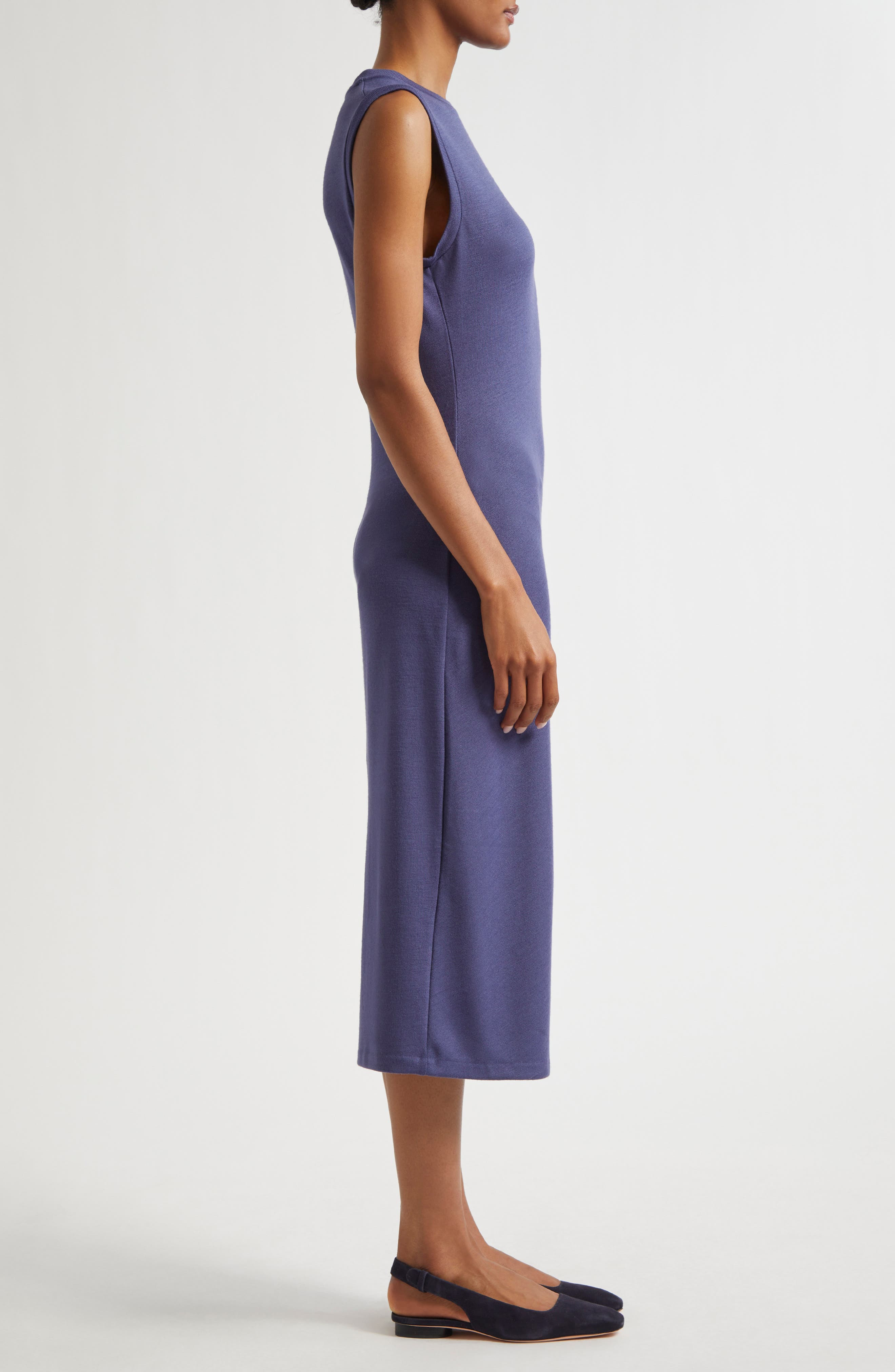 Vince Side Ruched Sleeveless Knit Midi Dress in Dk Peri at Nordstrom - 3