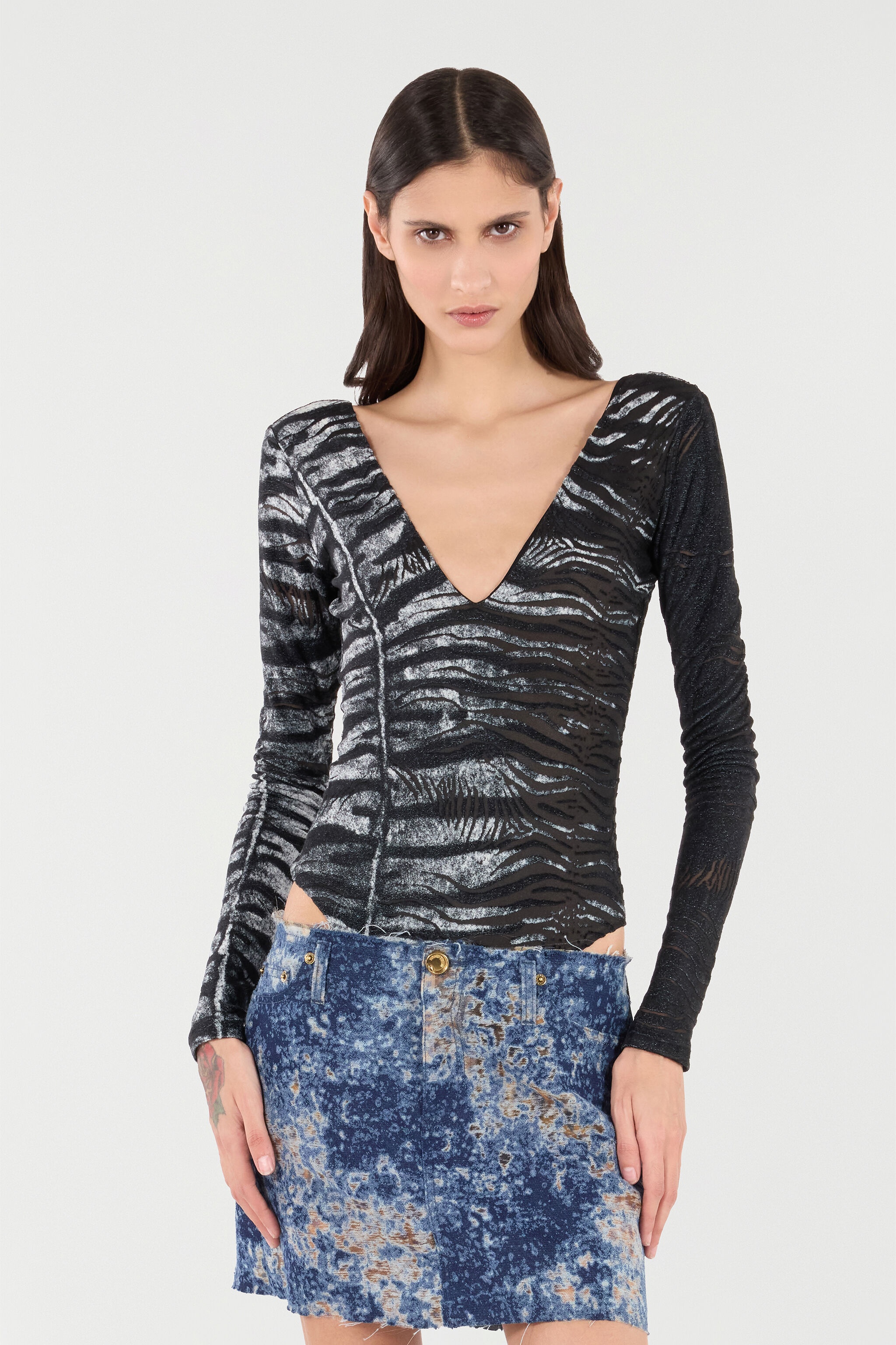 Bodysuit With Zebra And Tiger Skin Design - 3