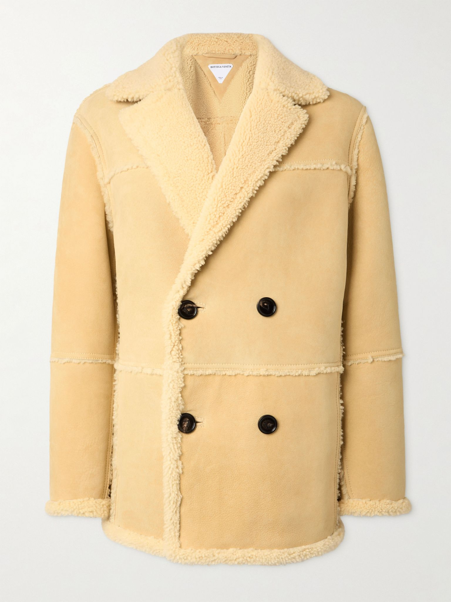 Double-breasted shearling coat Beige - 1