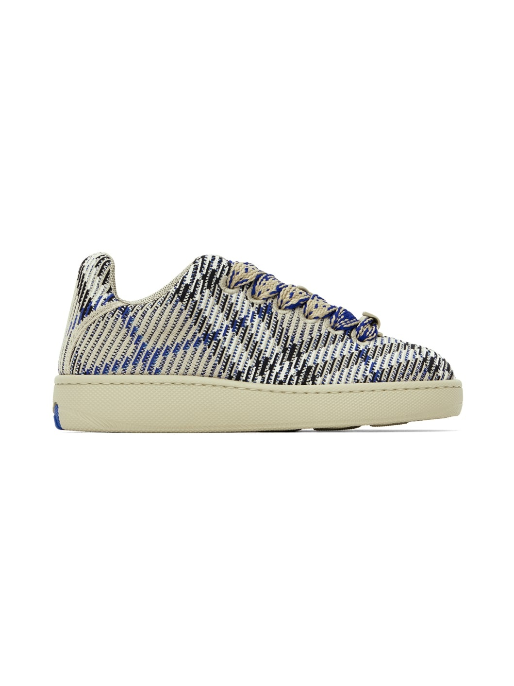 Beige Check Knit Box Sneakers - 1