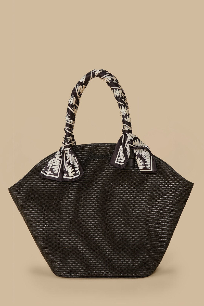 Black Copacabana Raffia Shell Tote 8