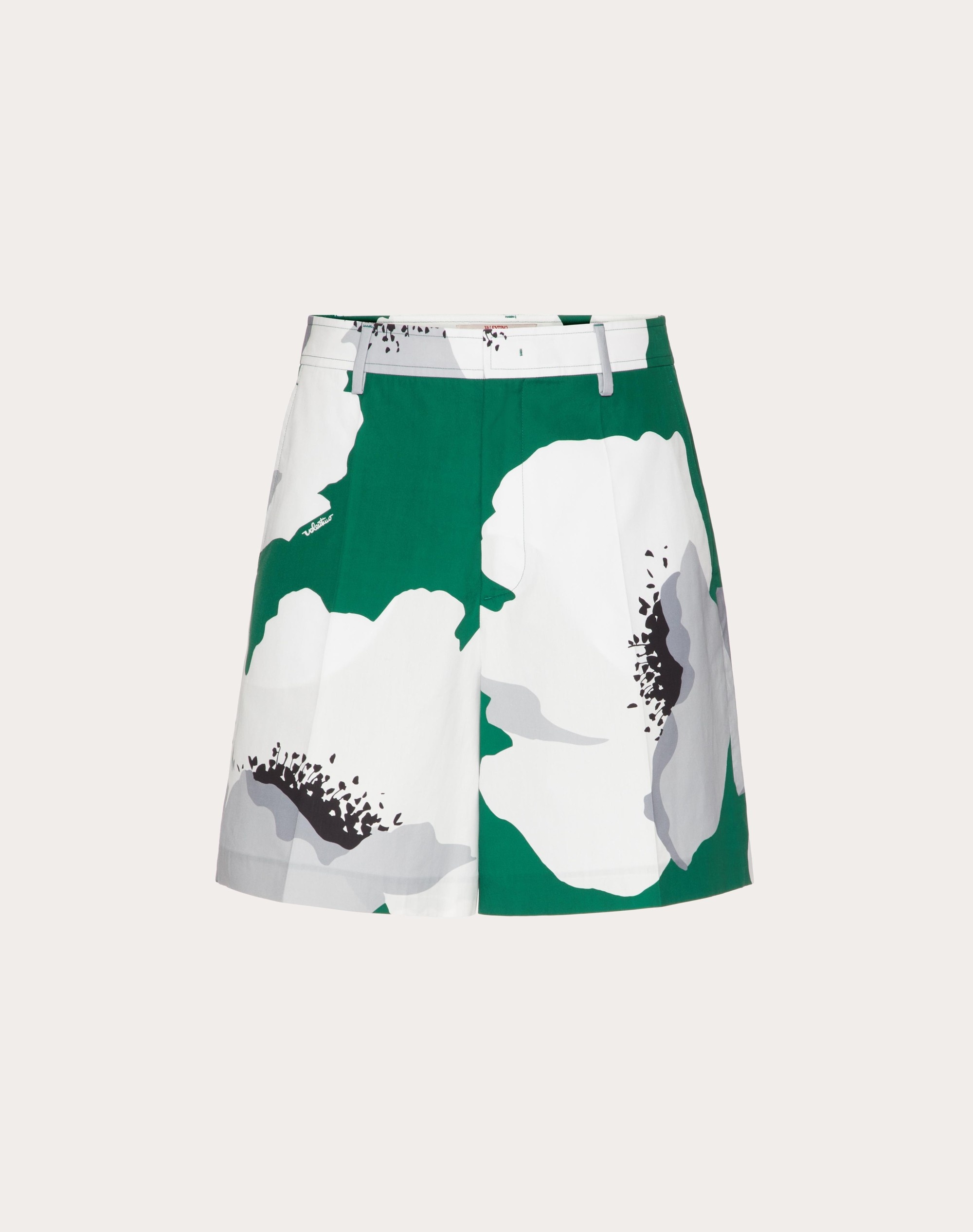 COTTON POPLIN BERMUDA SHORTS WITH VALENTINO FLOWER PORTRAIT PRINT - 1