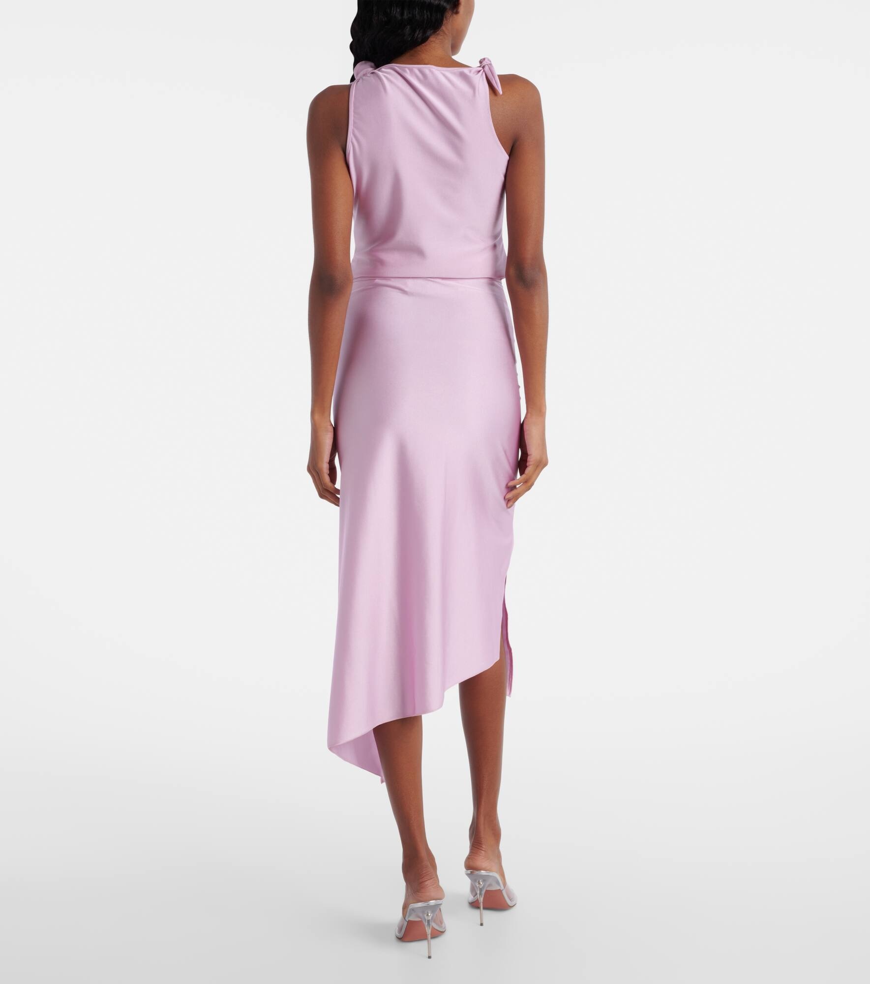 Floral-appliqué satin midi skirt - 3