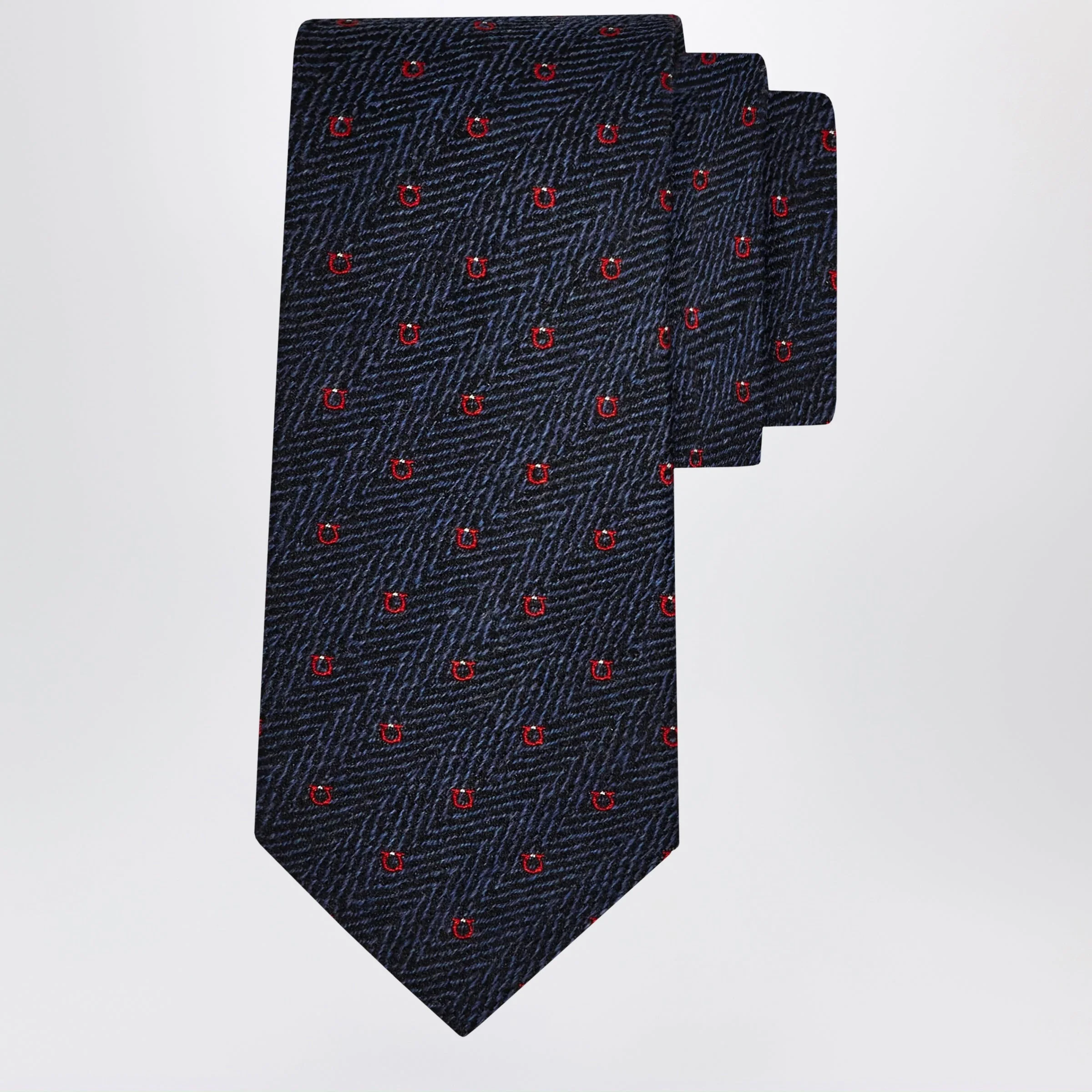 Navy Blue/Red Gancini Chevron Tie - 1