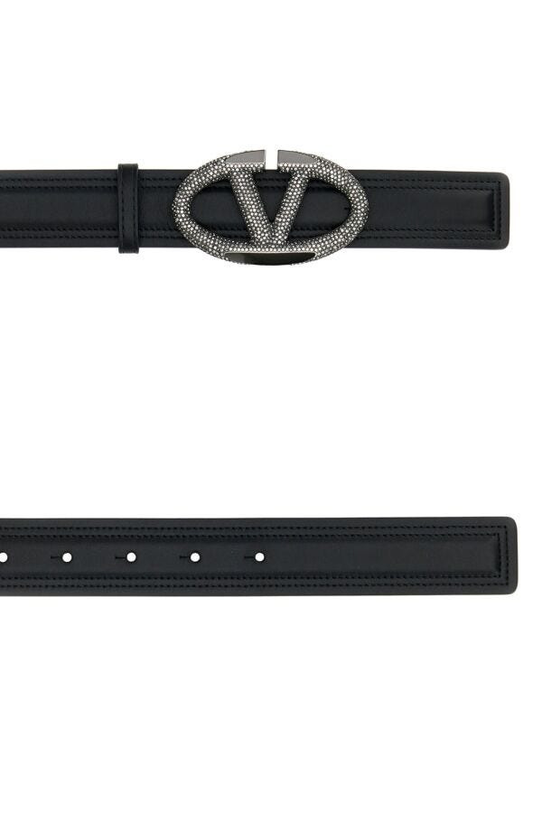 Valentino Garavani Women Black Leather Vlogo The Bold Edition Belt - 2