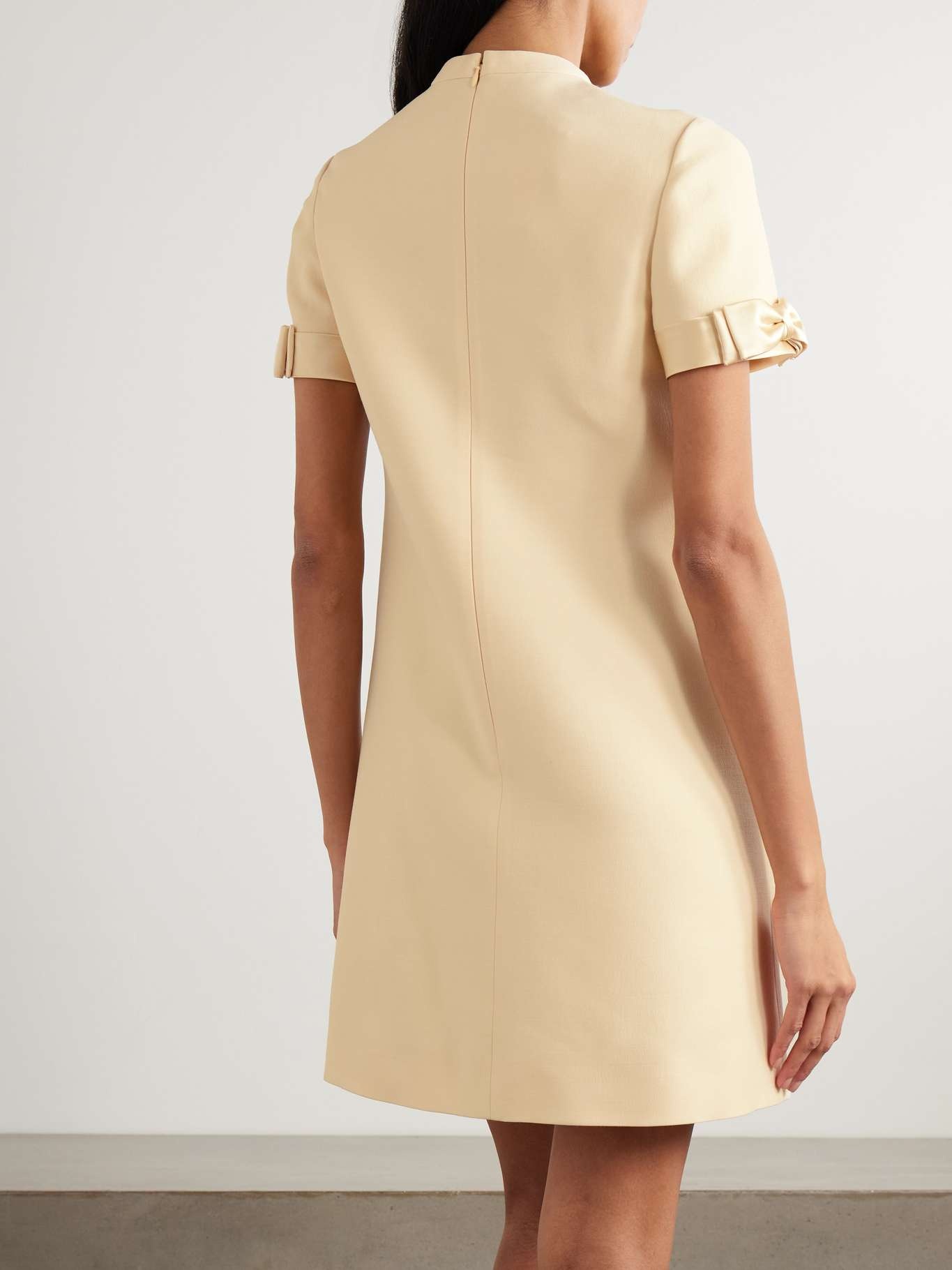 Bow-detailed satin-trimmed wool and silk-blend mini dress Cream - 3