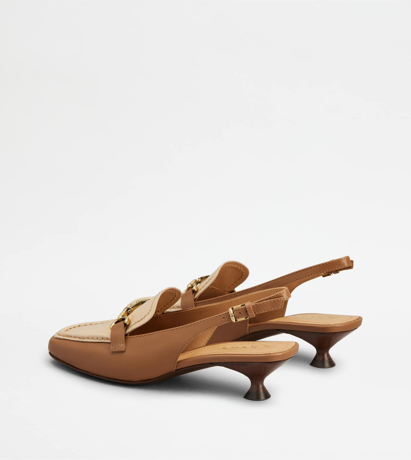 Tod's SLINGBACK LOAFERS IN LEATHER - BROWN, BEIGE outlook