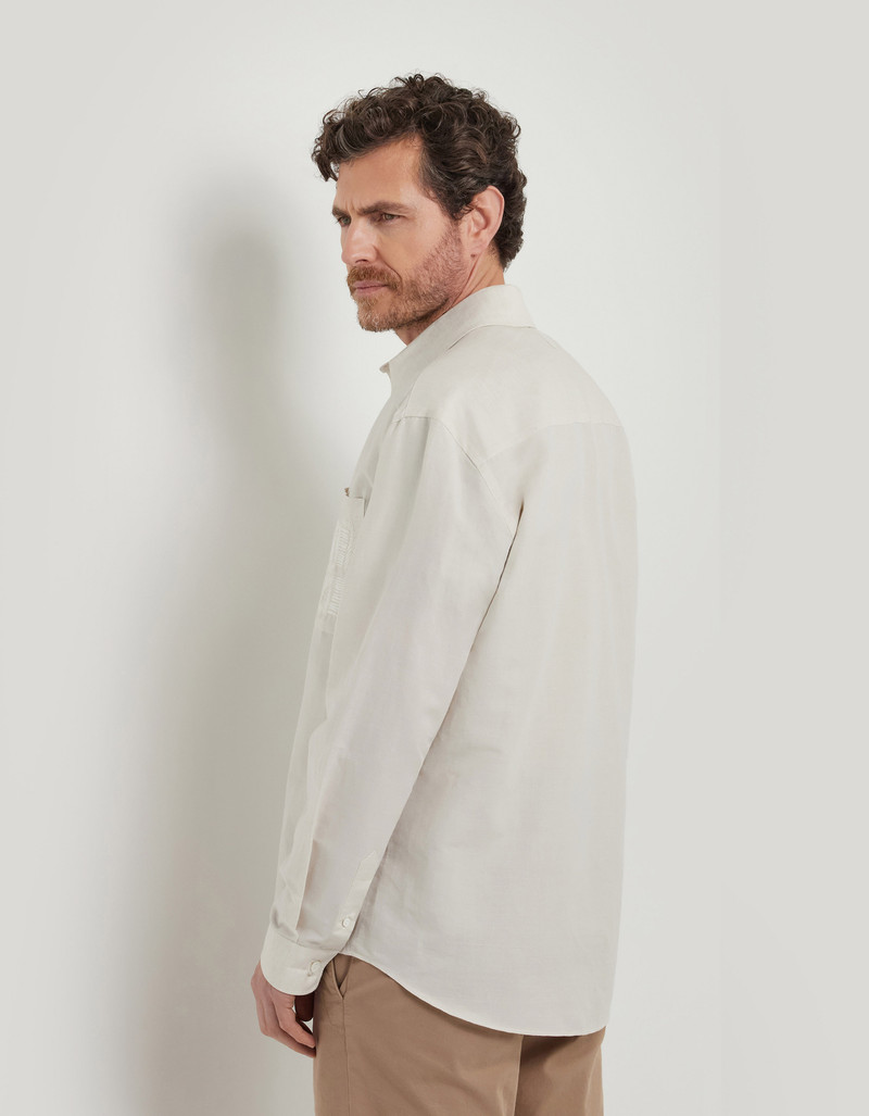 CASUAL RELAXED FIT SHIRT IN BEIGE LINEN-COTTON WITH POCKET EMBROIDERY 3