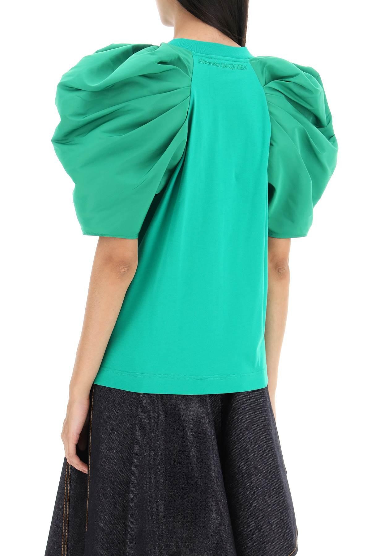 T-SHIRT WITH RUCHED BALLOON SLEEVES IN POLY FAILLE - 4