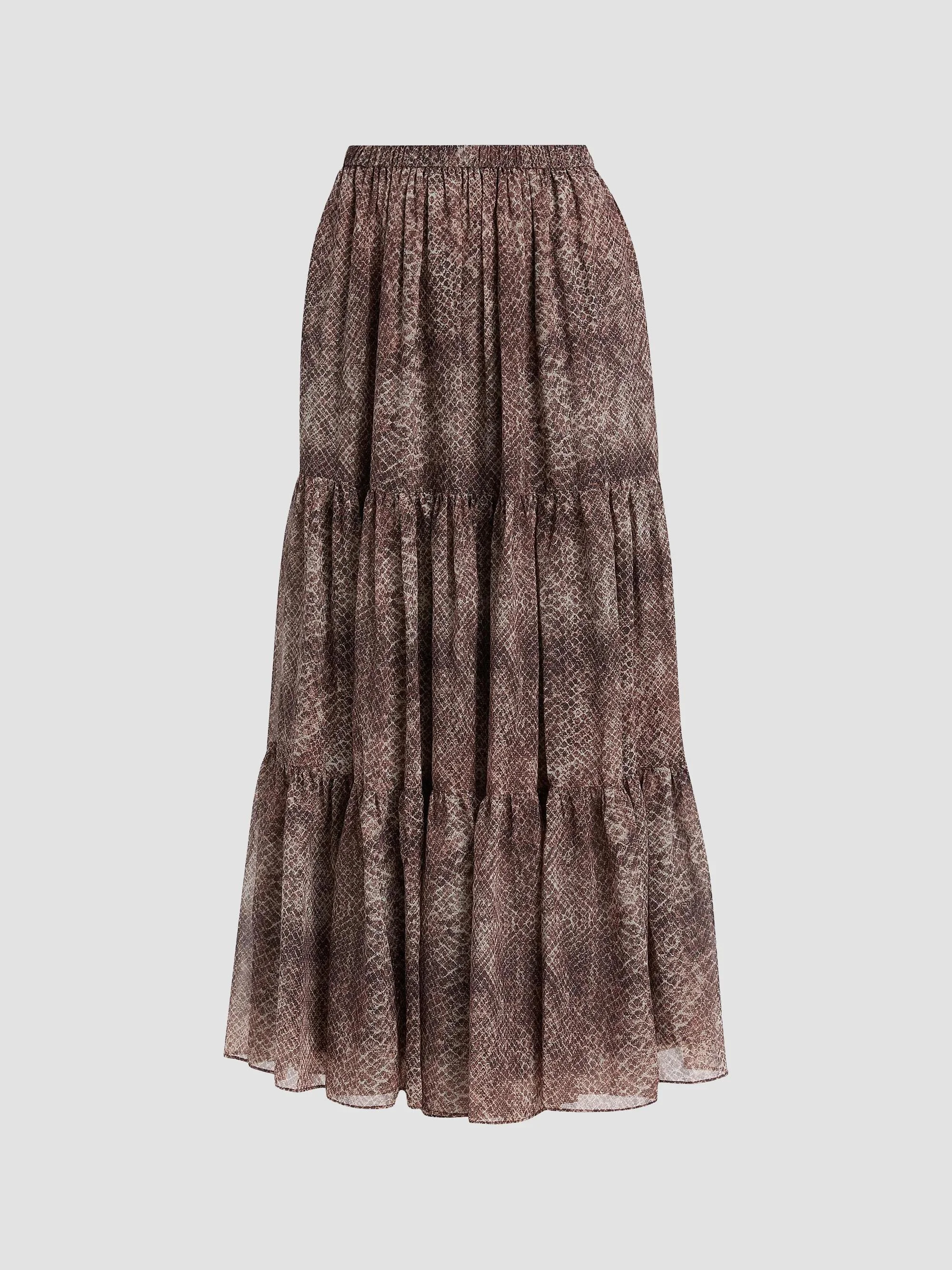 Women's Nicole Snakeskin Print Chiffon Maxi Skirt - Natural Multi - 1
