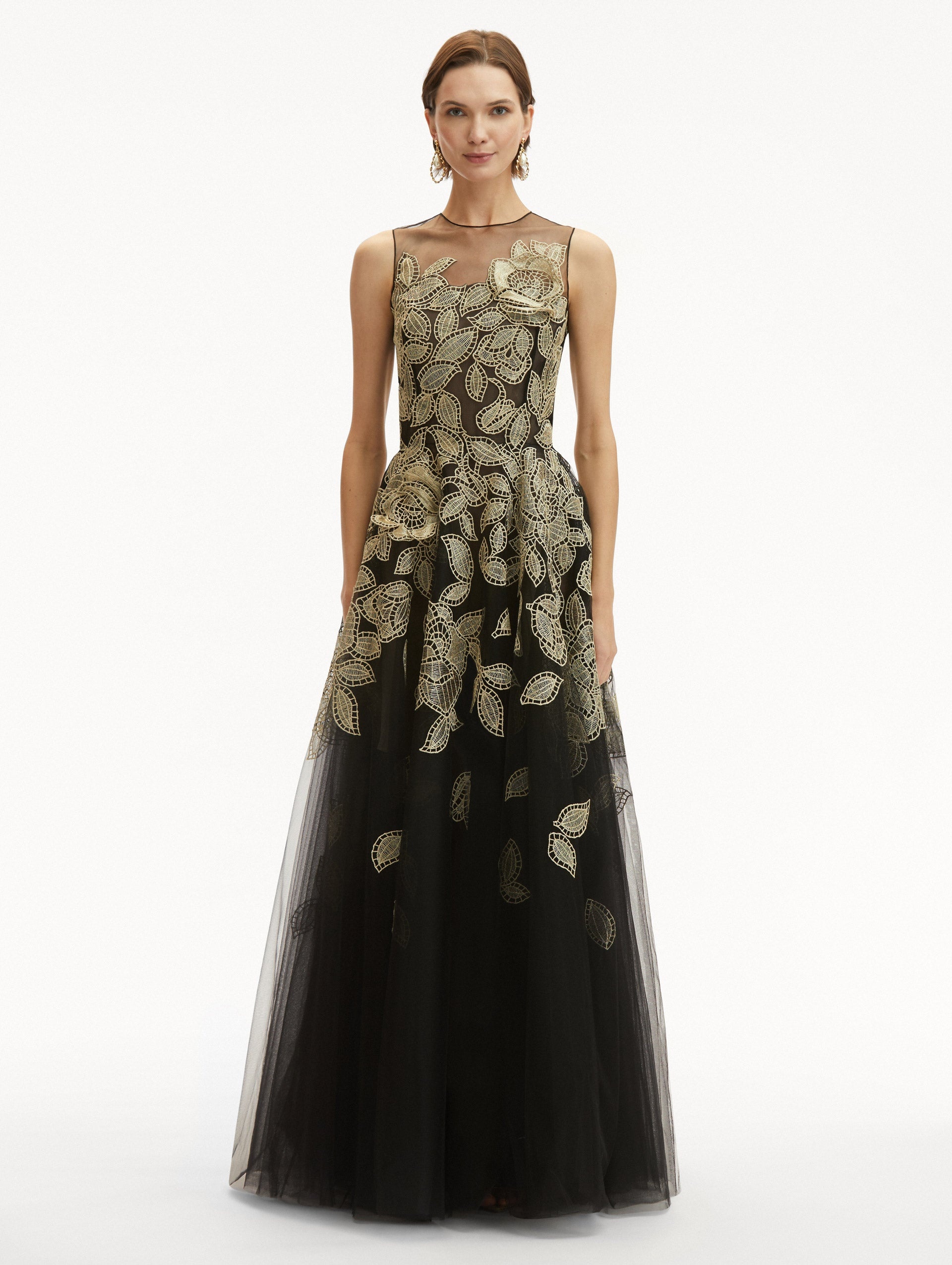 GOLD FOIL ROSE APPLIQUÉ GOWN - 2