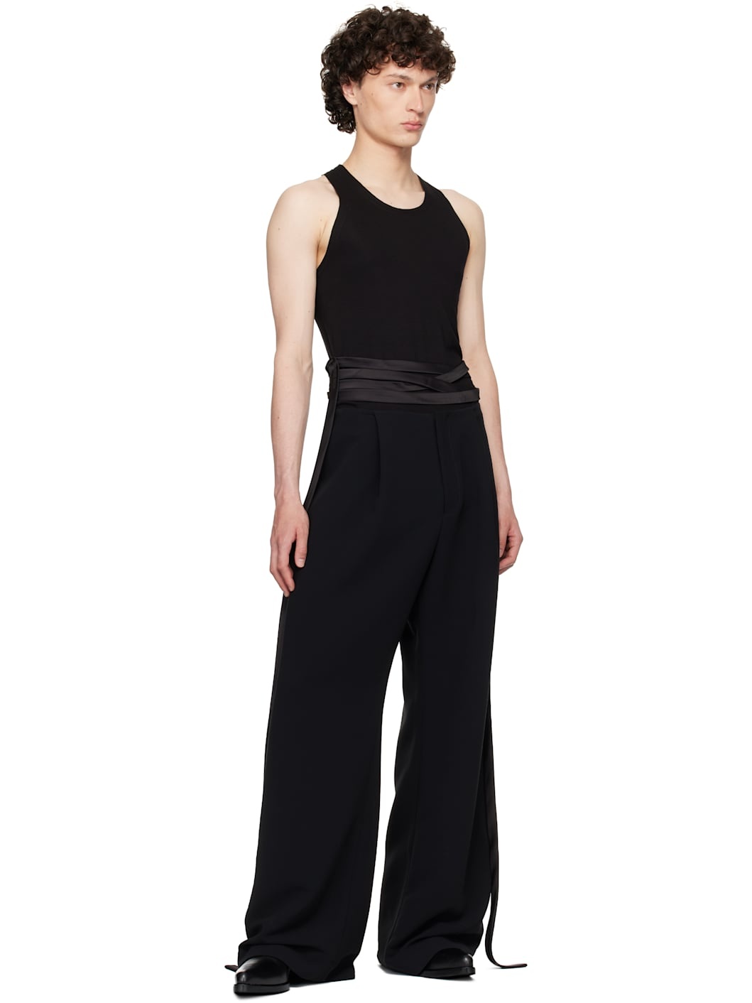 Black Waistbandless Wide Crêpe Trousers - 4
