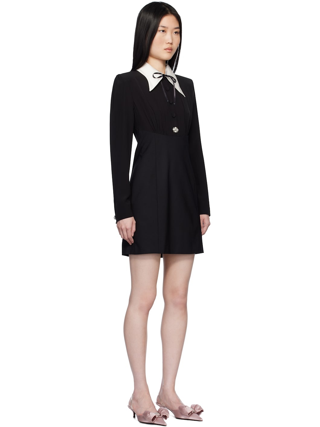 Black Contrast-Collar Silk Crêpe Minidress - 2