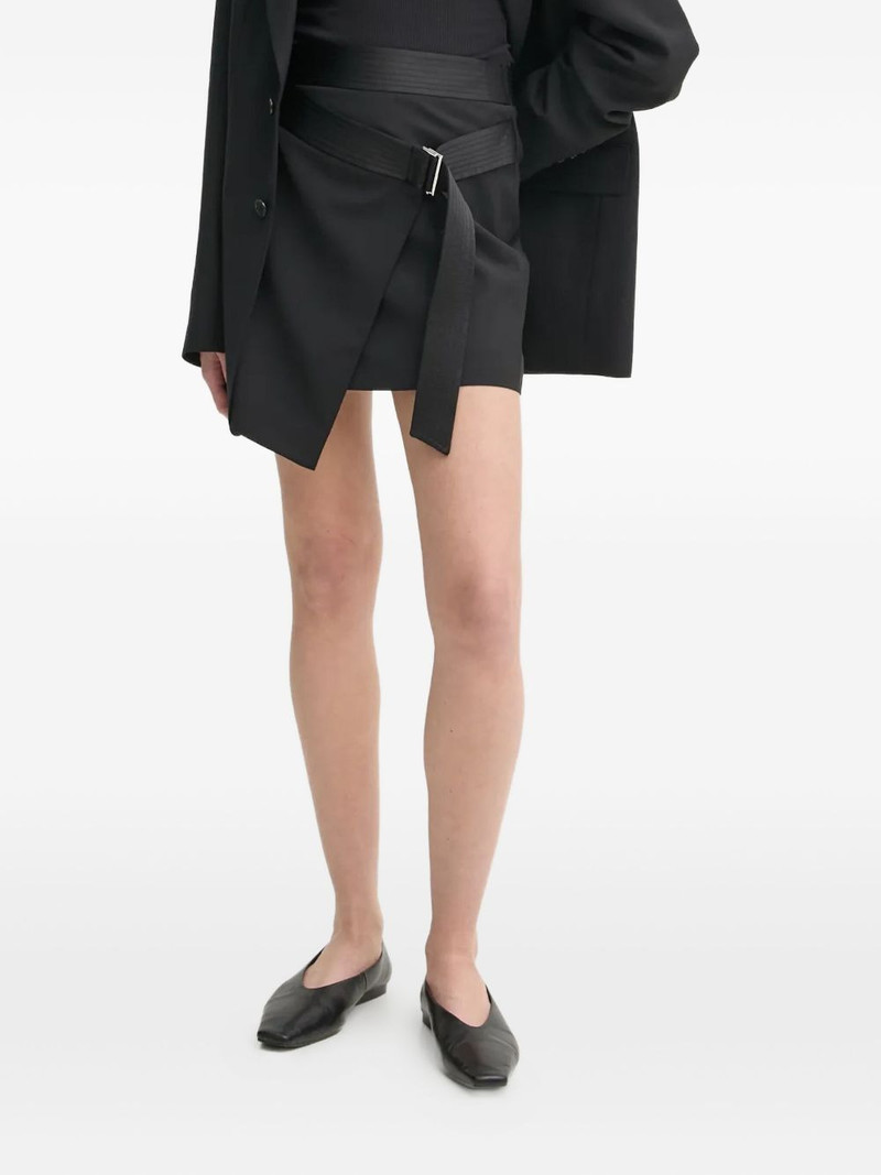 블랙 벨트 모직 랩 미니 스커트 1