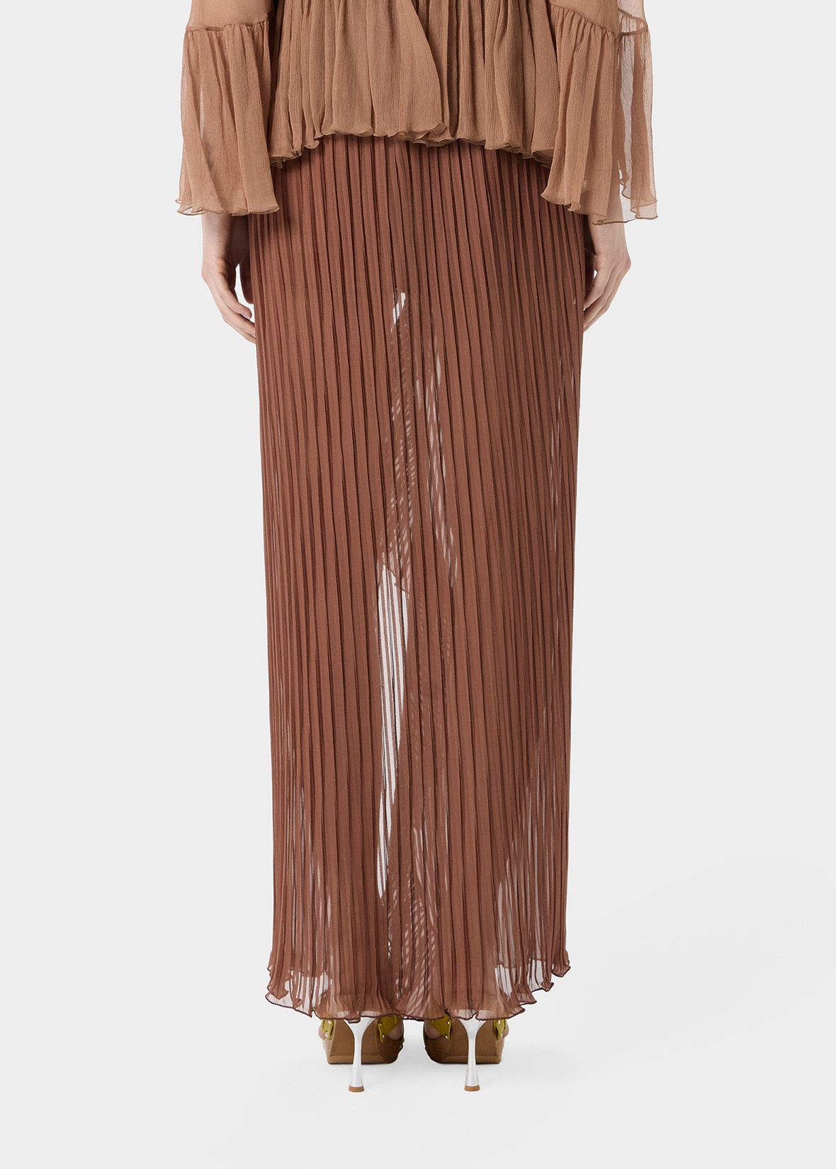 PLEATED SKIRT IN SILK CHIFFON WITH RUFFLES - 3