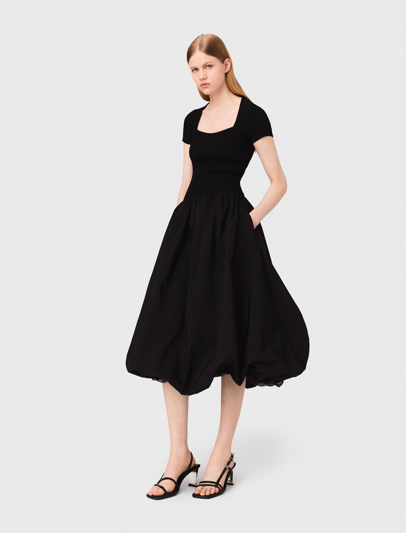 maje Long ribbed knit and taffeta dress outlook