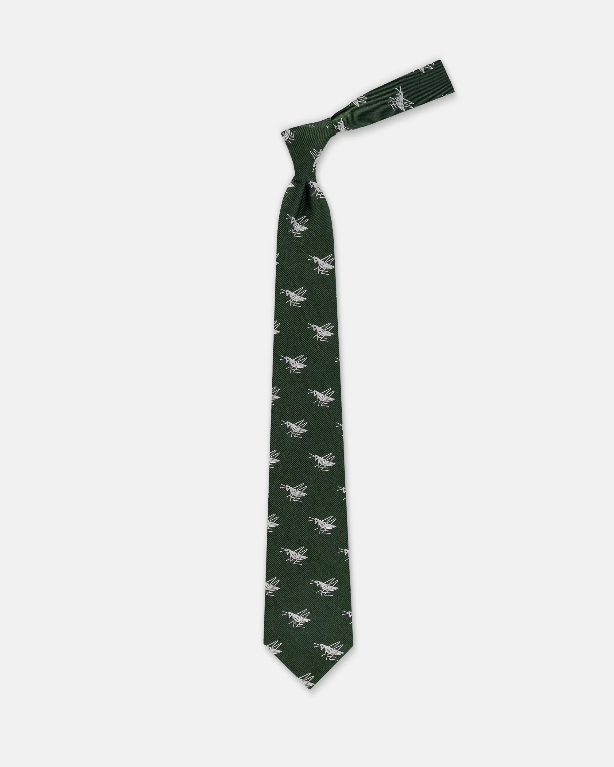 MADE-IN-ENGLAND DARK GREEN WITH SILVER GRASSHOPPERS CLUB TIE - 1