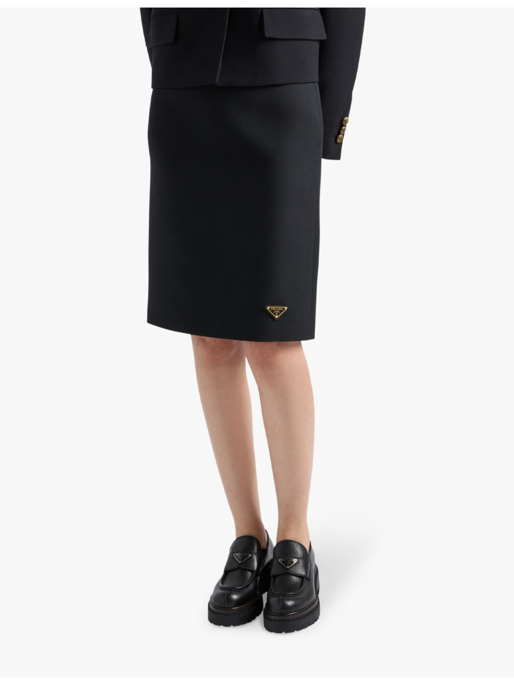 Brand-plaque mid-waist wool mini skirt - 3